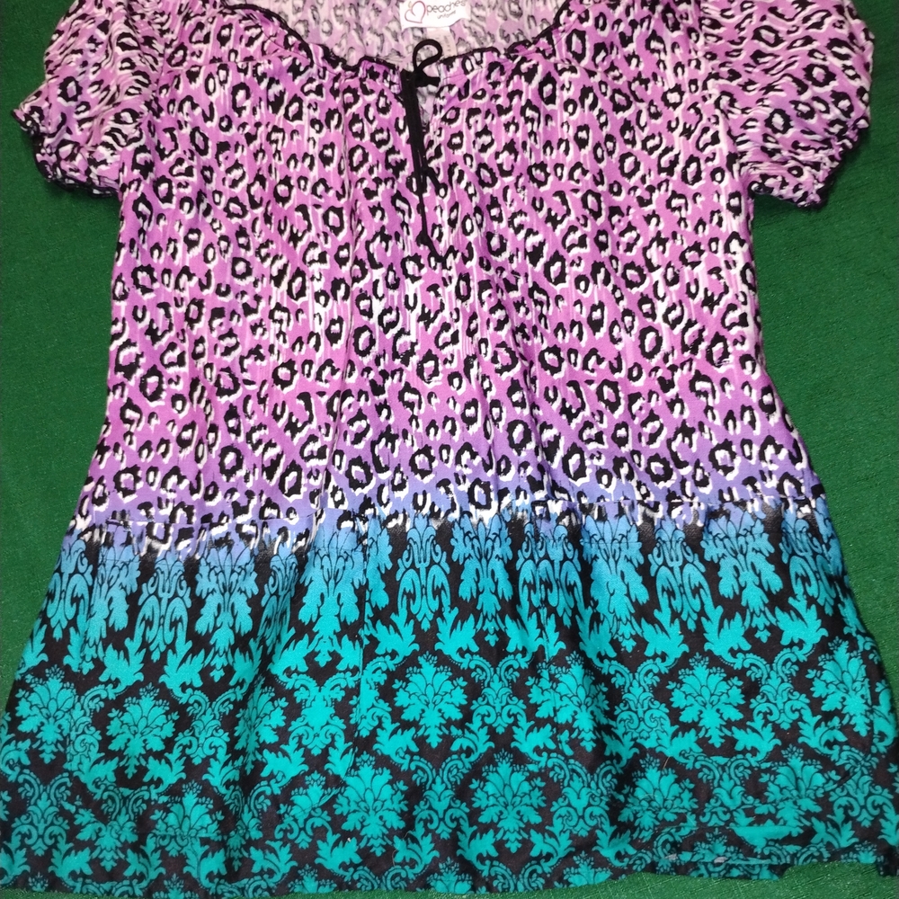 Peaches Uniforms Purple and Blue Short Sleeve Top